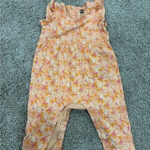 Tea Peach Floral Kids Romper